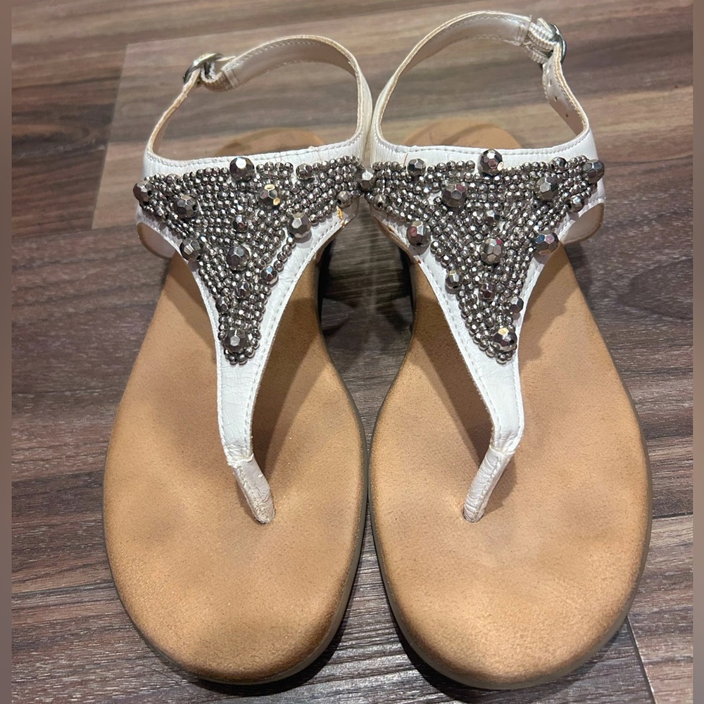 White, tan and silver Aerosoles sandals